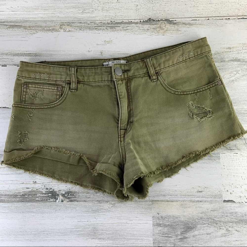 FREE PEOPLE Olive Green Denim Shorts Size 28